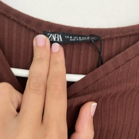 ZARA LONG KNIT MIDI BELTED WRAP DRESS CHOCOLATE BROWN - Picture 7 of 7